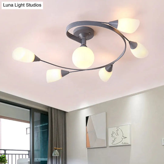 Curly Semi Flush Mount Ceiling Lamp With Nordic Iron & White Glass Shade - 4/6 Head Options In Grey