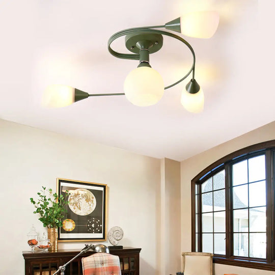 Curly Semi Flush Mount Ceiling Lamp With Nordic Iron & White Glass Shade - 4/6 Head Options In Grey