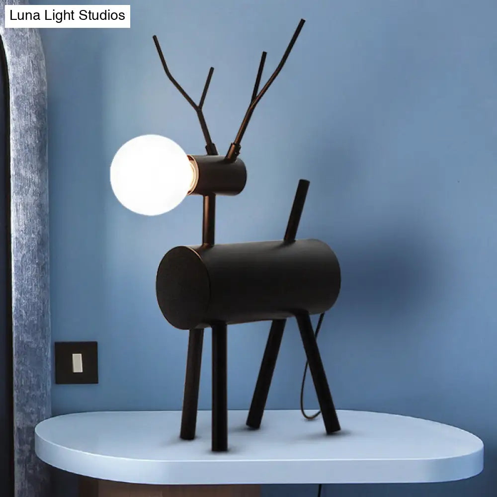 Black Metal Deer Table Light: Creative Nightstand Lamp With 1 Bulb And Plug-In Cord