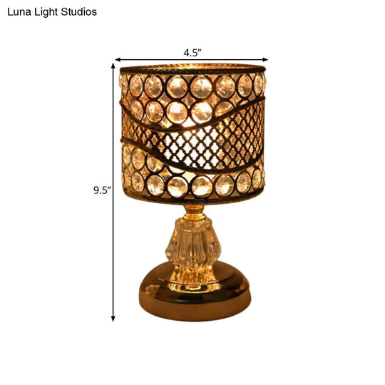 Modern Crystal Encrusted Nightstand Lamp - Cylinder/Round/Square Design Gold Finish Single Bulb