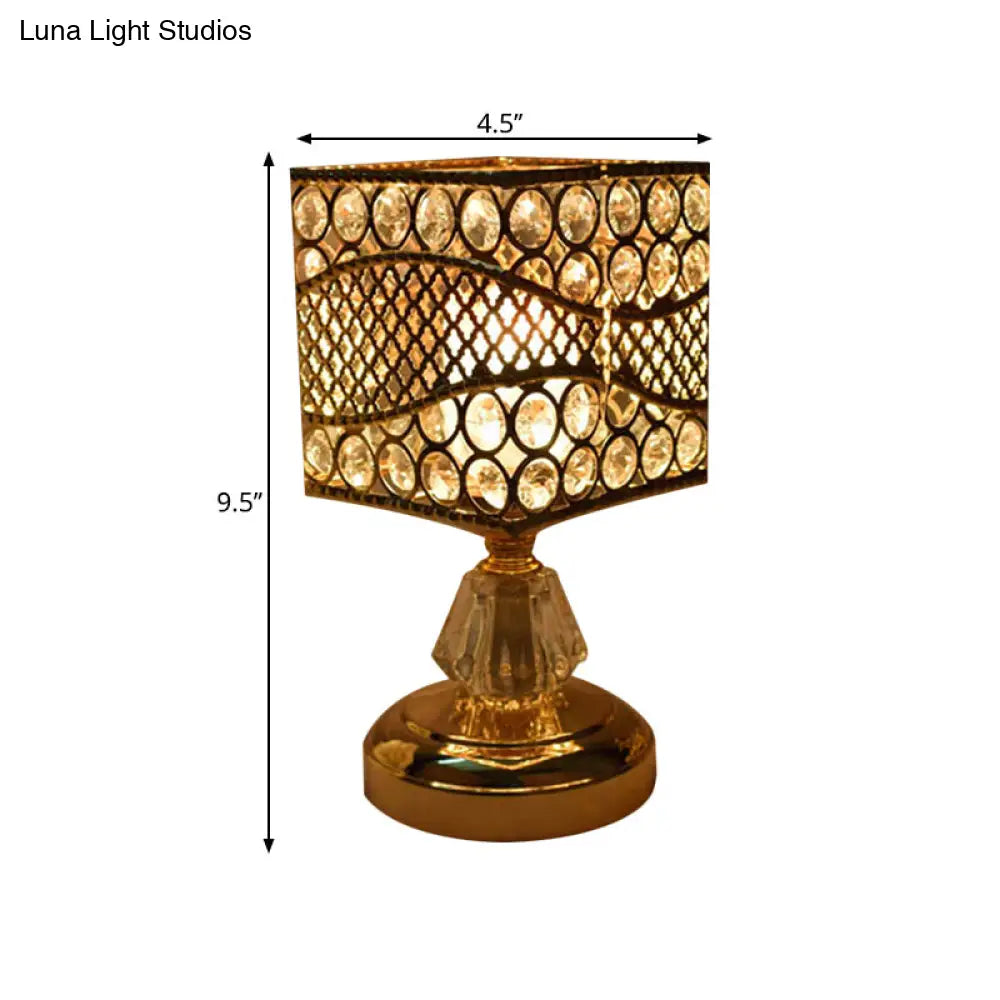 Modern Crystal Encrusted Nightstand Lamp - Cylinder/Round/Square Design Gold Finish Single Bulb