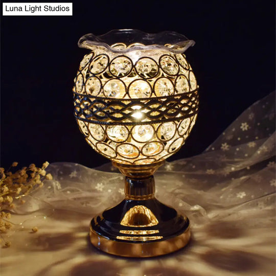 Modern Crystal Encrusted Nightstand Lamp - Cylinder/Round/Square Design Gold Finish Single Bulb /