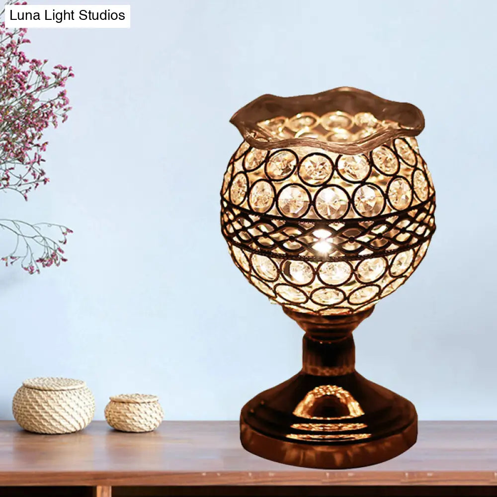 Modern Crystal Encrusted Nightstand Lamp - Cylinder/Round/Square Design Gold Finish Single Bulb