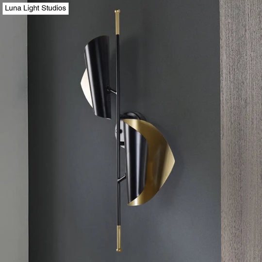 Curve Metal Sheet Sconce Light - Postmodern 2-Light Black Wall Mount For Stairway