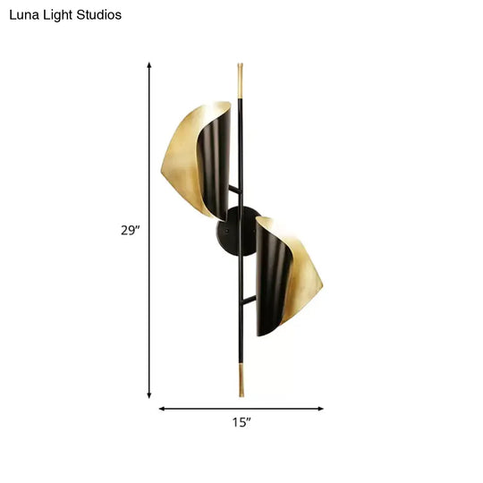 Curve Metal Sheet Sconce Light - Postmodern 2-Light Black Wall Mount For Stairway