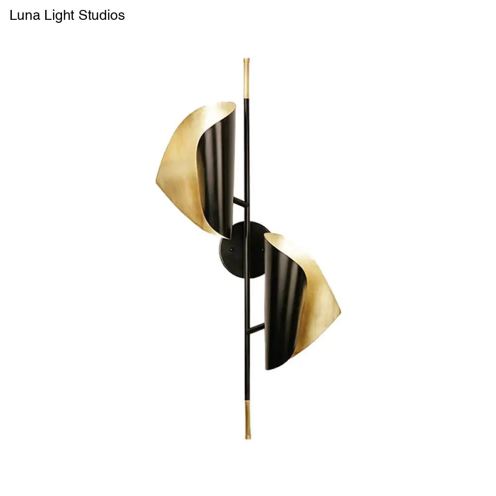 Curve Metal Sheet Sconce Light - Postmodern 2-Light Black Wall Mount For Stairway