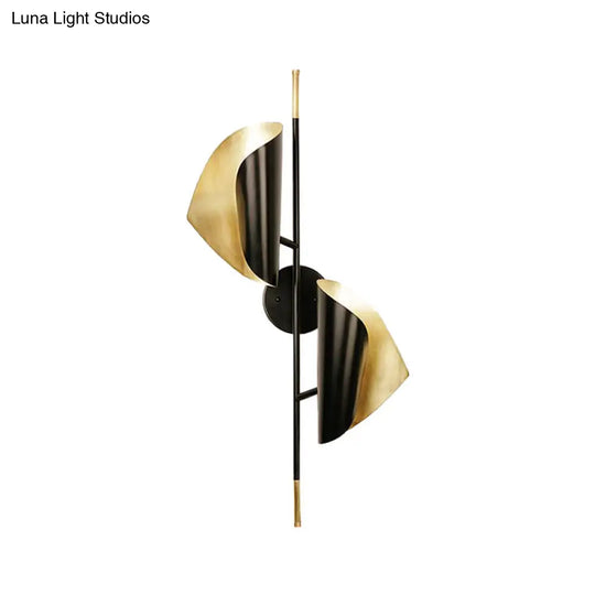 Curve Metal Sheet Sconce Light - Postmodern 2-Light Black Wall Mount For Stairway