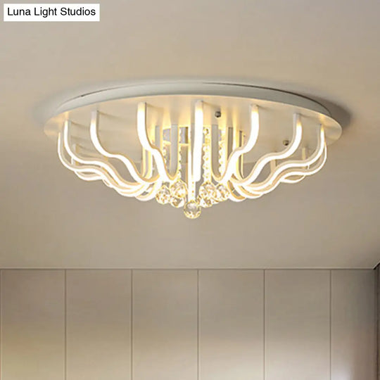 Curved Acrylic Flush Mount Led Ceiling Lamp In White: Simple Modern Design (27’/31.5’ W