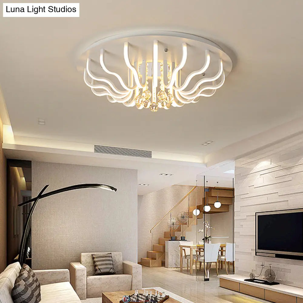 Curved Acrylic Flush Mount Led Ceiling Lamp In White: Simple Modern Design (27/31.5 W Warm/White