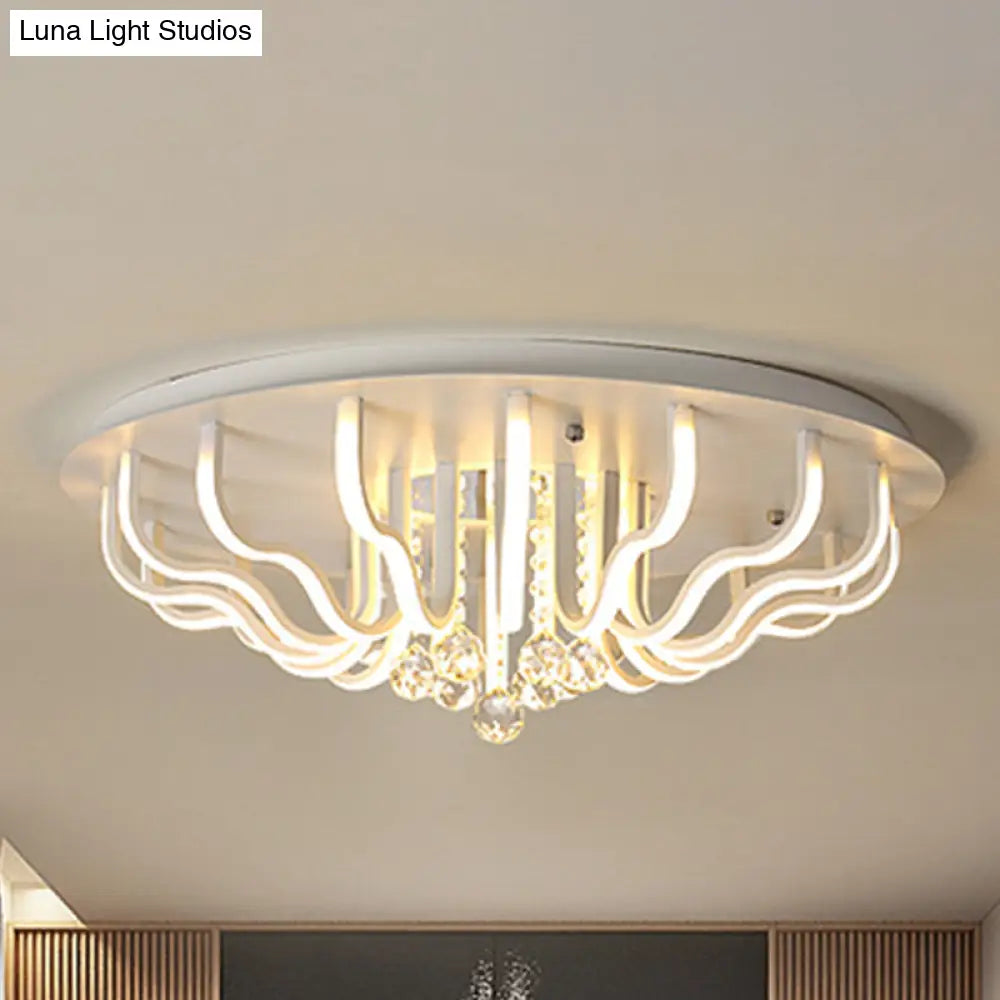 Curved Acrylic Flush Mount Led Ceiling Lamp In White: Simple Modern Design (27’/31.5’ W