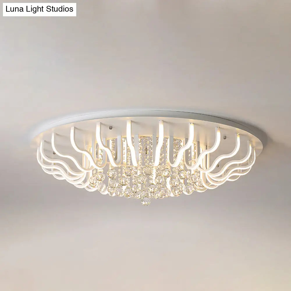 Curved Acrylic Flush Mount Led Ceiling Lamp In White: Simple Modern Design (27’/31.5’ W