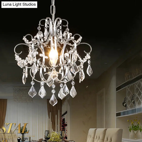 Polished Chrome Crystal Chandelier With Curved Arms