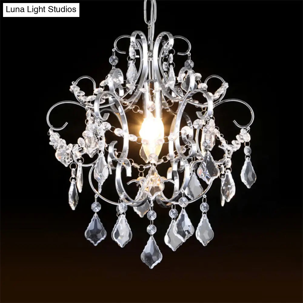 Polished Chrome Crystal Chandelier With Curved Arms