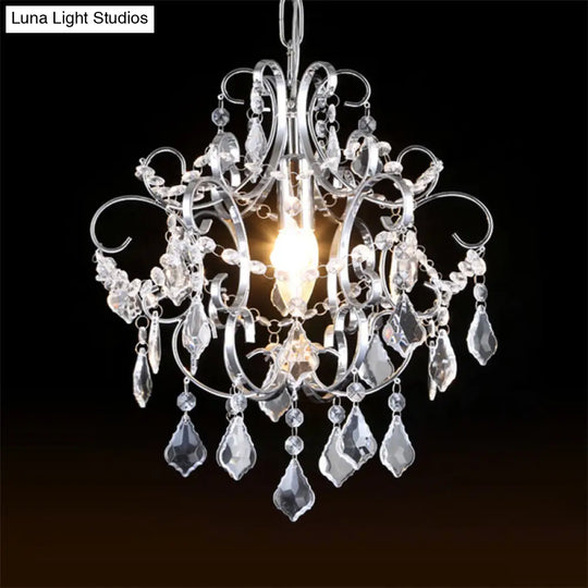 Polished Chrome Crystal Chandelier With Curved Arms