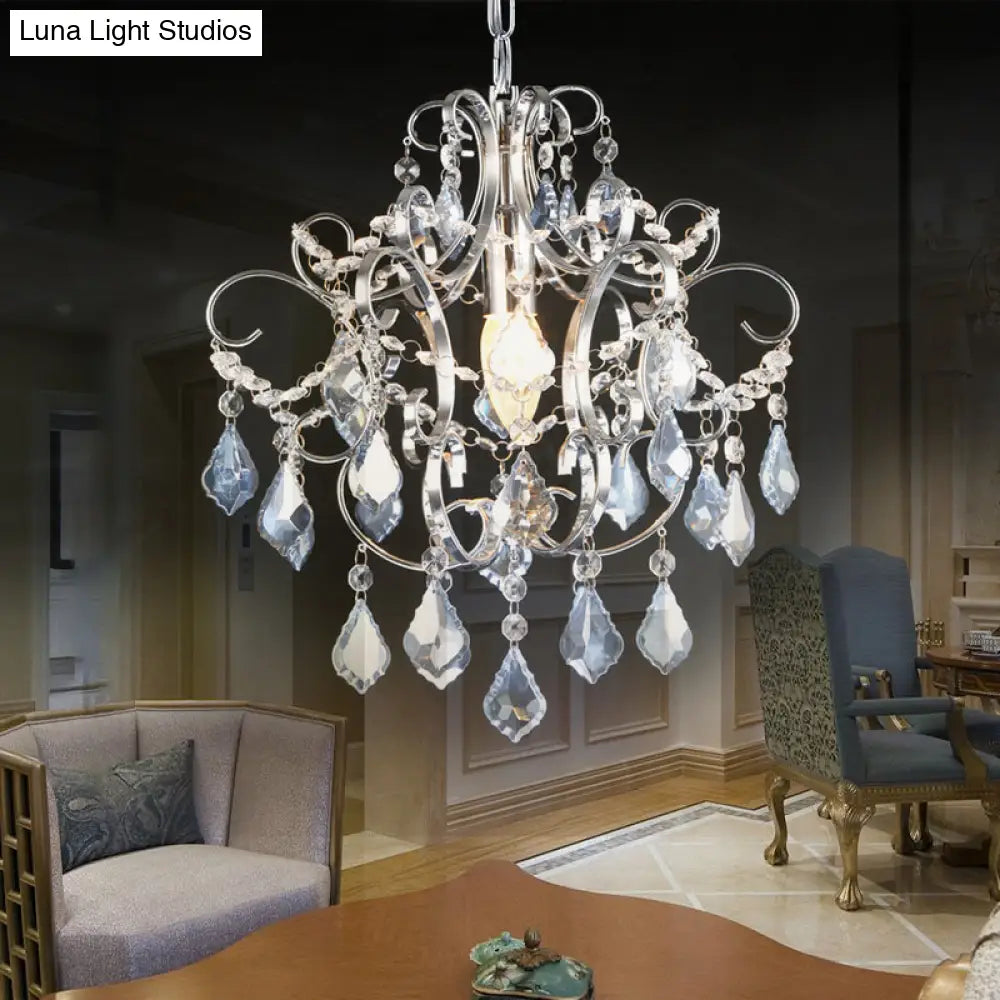 Curved Arm Crystal Drops Chandelier In Polish Chrome Finish