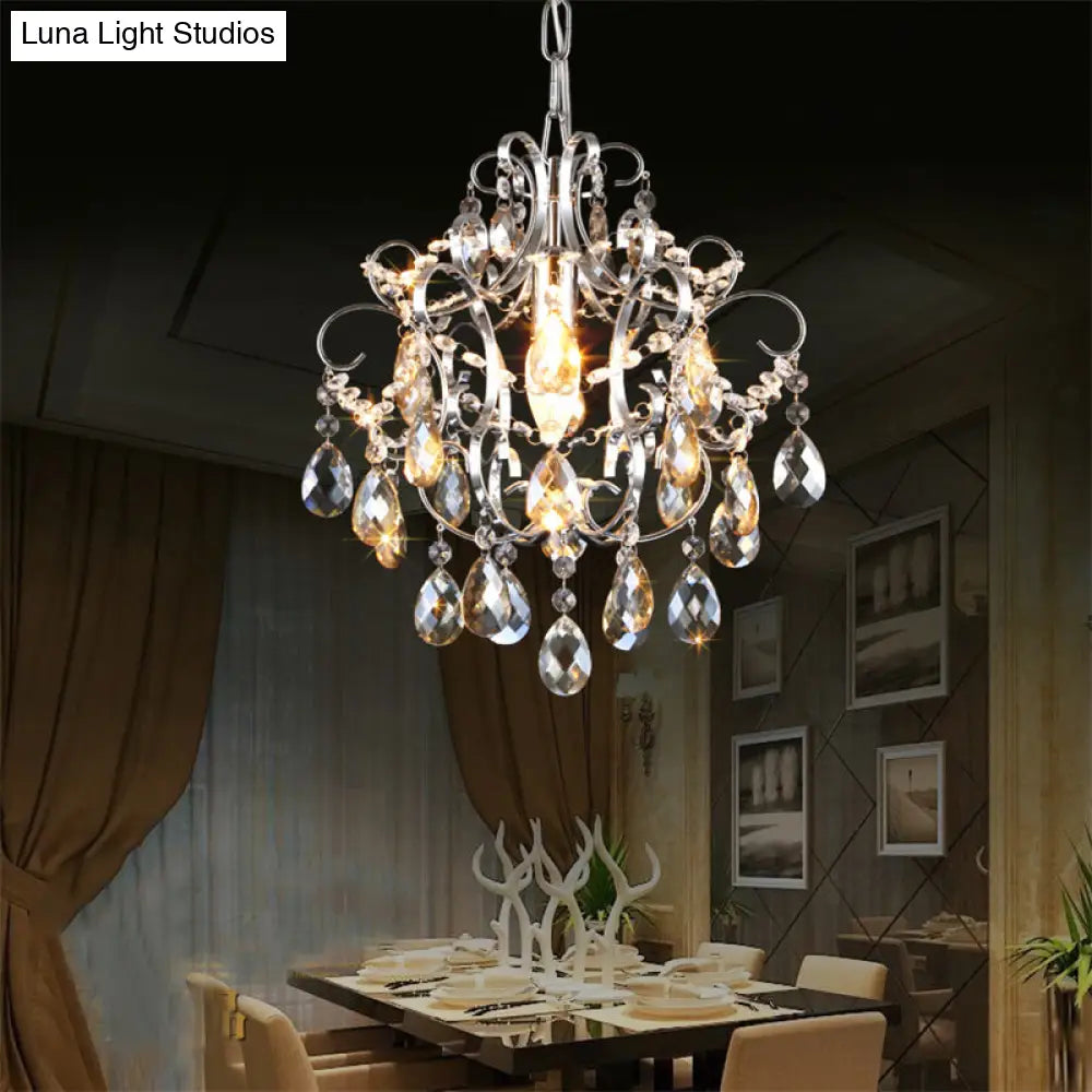 Polished Chrome Crystal Chandelier With Curved Arms