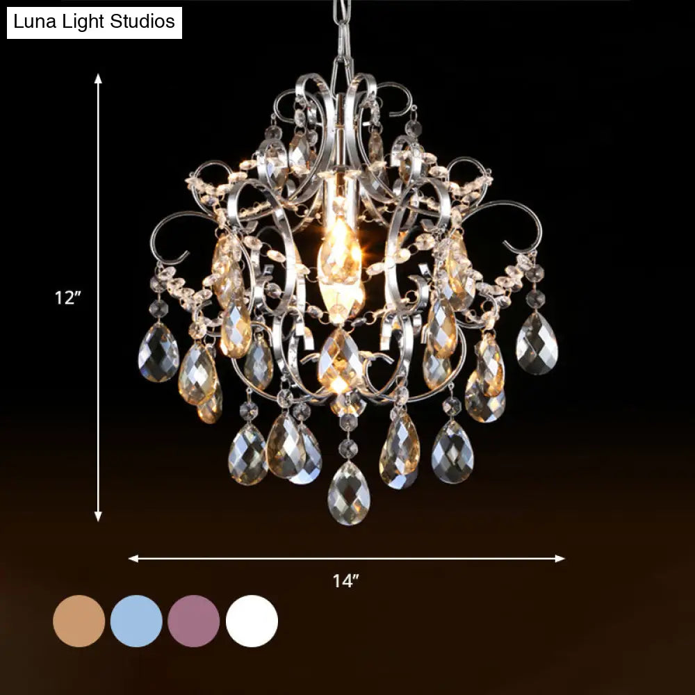 Polished Chrome Crystal Chandelier With Curved Arms