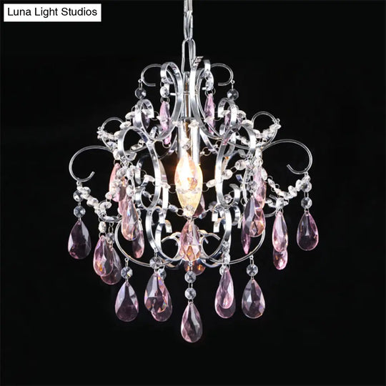 Curved Arm Crystal Drops Chandelier In Polish Chrome Finish