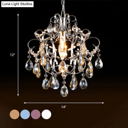 Curved Arm Crystal Drops Chandelier In Polish Chrome Finish