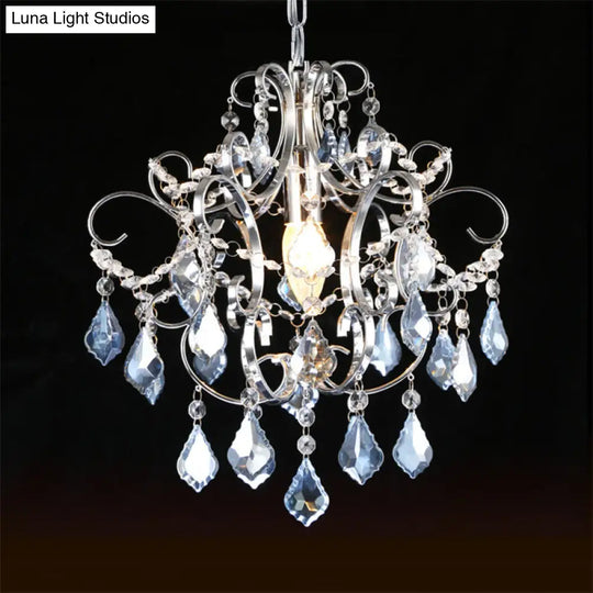 Polished Chrome Crystal Chandelier With Curved Arms