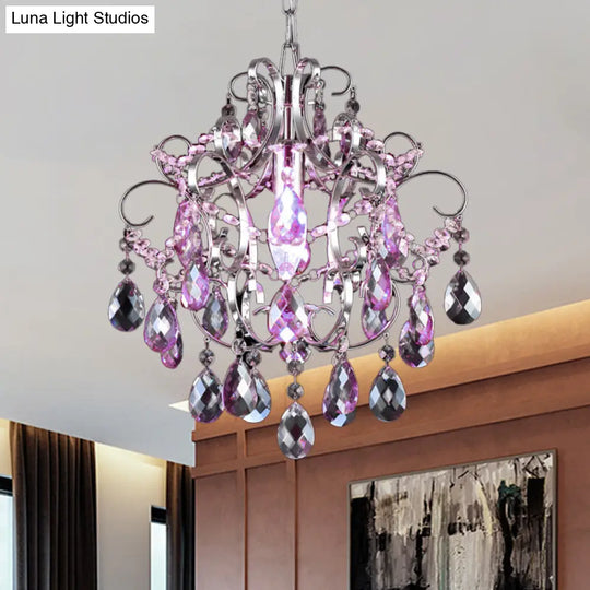 Polished Chrome Crystal Chandelier With Curved Arms