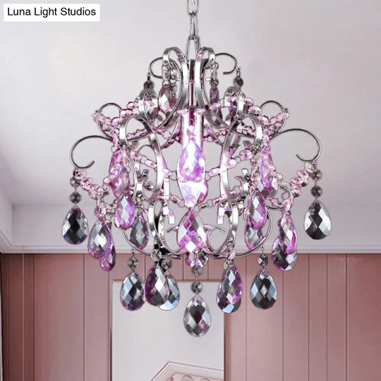 Curved Arm Crystal Drops Chandelier In Polish Chrome Finish