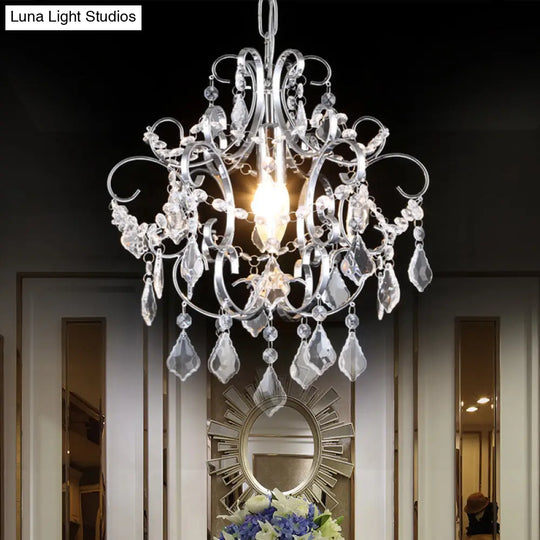 Curved Arm Crystal Drops Chandelier In Polish Chrome Finish