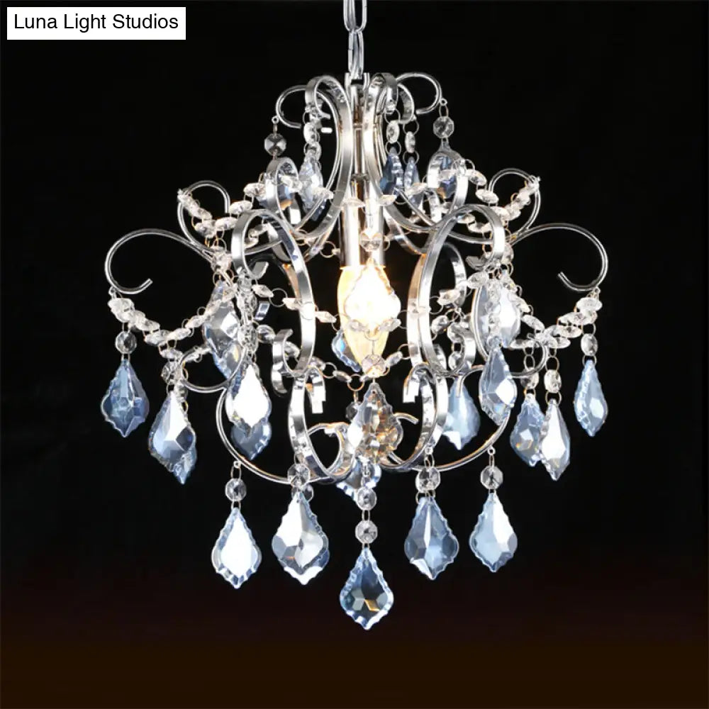 Curved Arm Crystal Drops Chandelier In Polish Chrome Finish