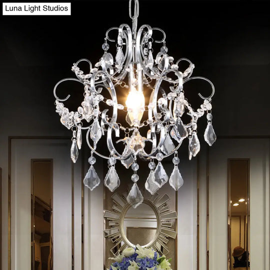 Polished Chrome Crystal Chandelier With Curved Arms