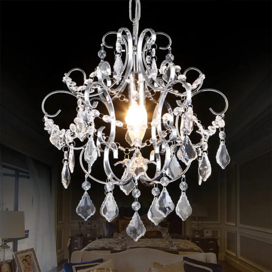 Curved Arm Crystal Drops Chandelier In Polish Chrome Finish Clear