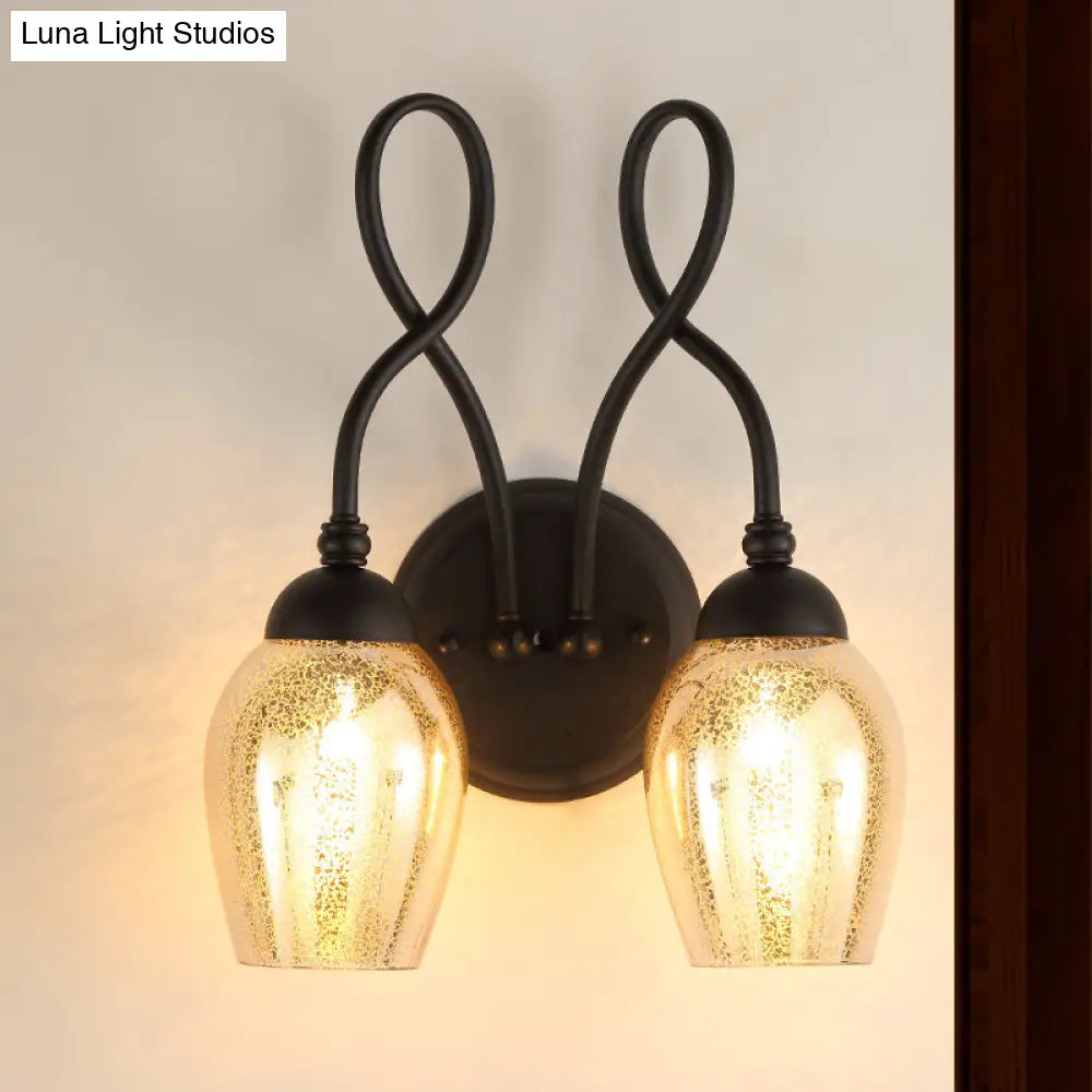 Curved Arm Mercury Glass Wall Sconce - Industrial Bedroom Light Fixture In Black