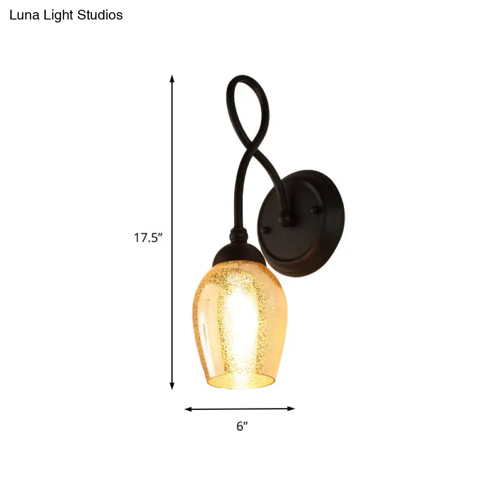 Curved Arm Mercury Glass Wall Sconce - Industrial Bedroom Light Fixture In Black