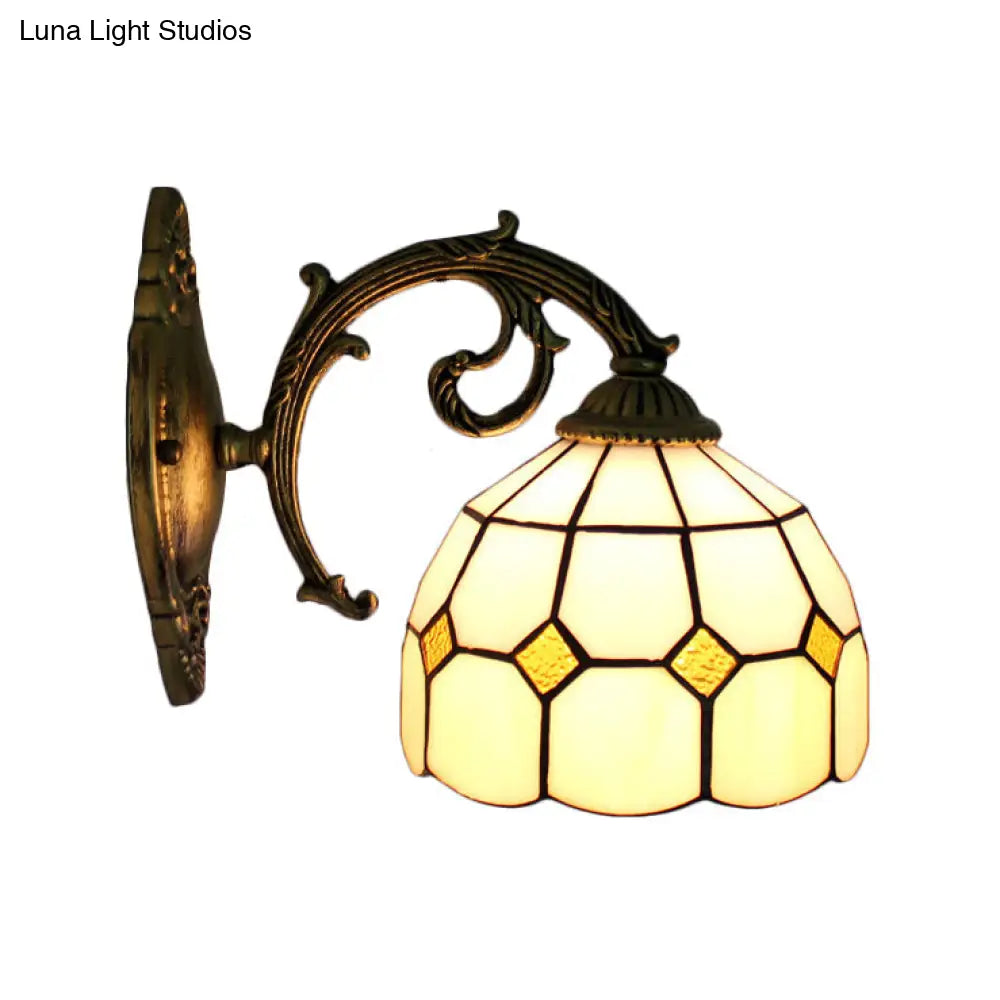 Curved Arm Tiffany Wall Sconce With Stained Glass Shade - 1 Light Lighting