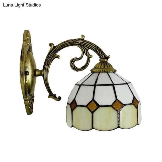 Curved Arm Tiffany Wall Sconce With Stained Glass Shade - 1 Light Lighting