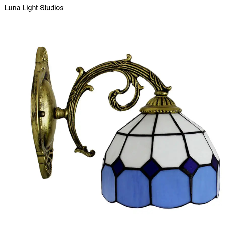 Curved Arm Tiffany Wall Sconce With Stained Glass Shade - 1 Light Lighting