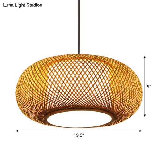 Curved Bamboo Pendant Lamp - Asian Style Ceiling Light 1 Bulb Beige 16/19.5 Wide