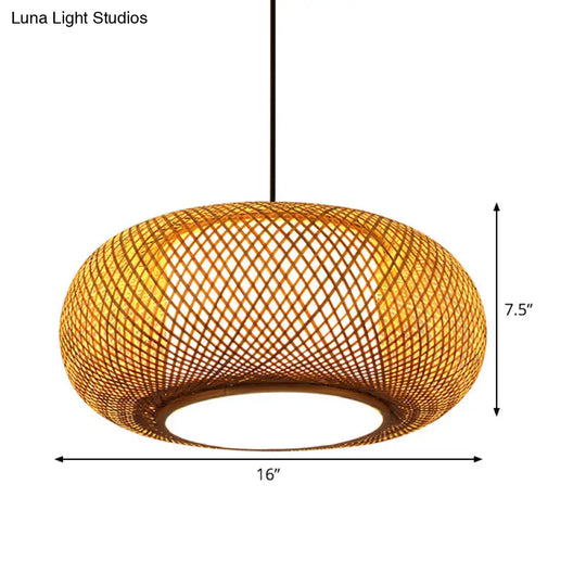 Curved Bamboo Pendant Lamp - Asian Style Ceiling Light 1 Bulb Beige 16/19.5 Wide