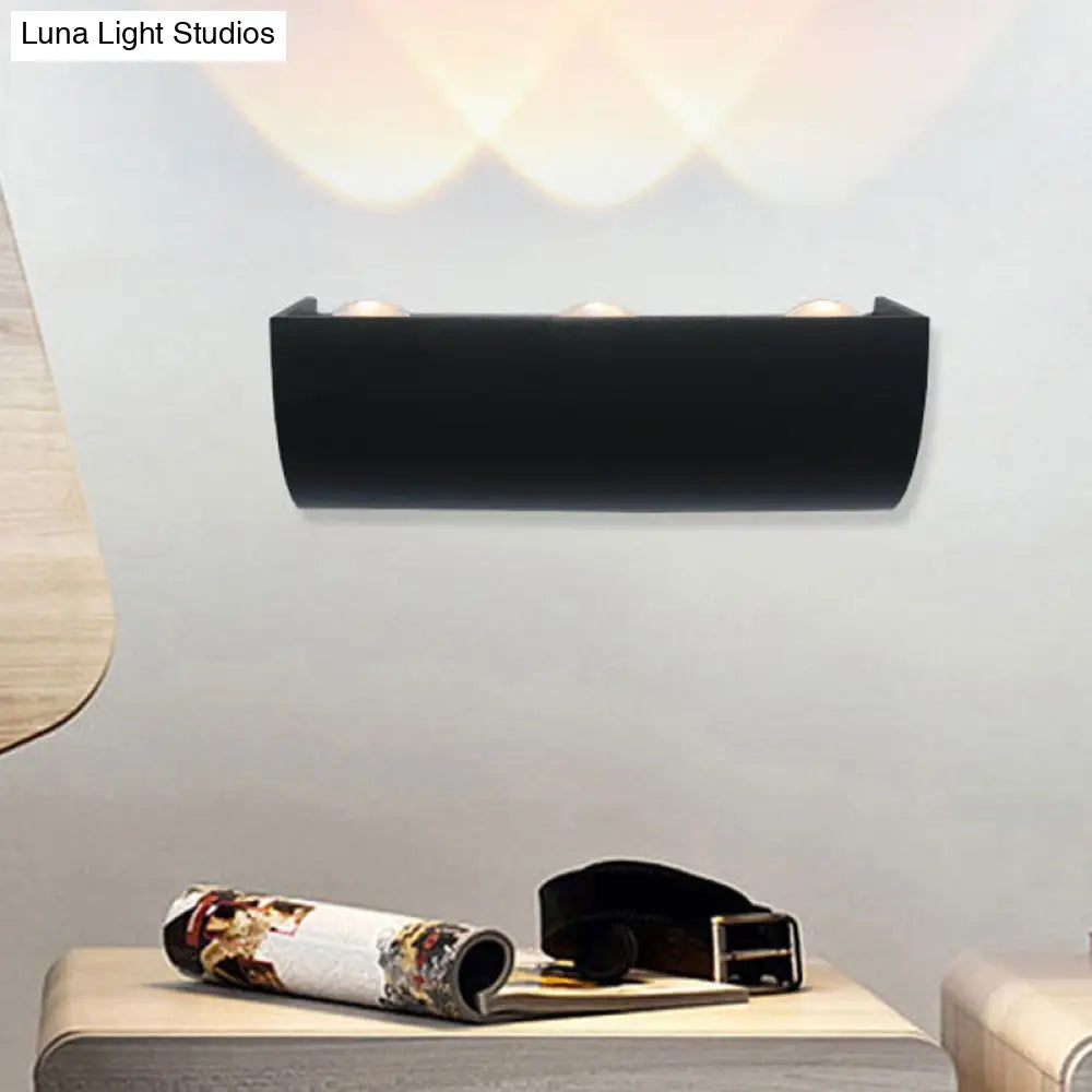 Curved Black Wall Lamp: Minimalist Led Metal Mount Lighting In Warm/White Light