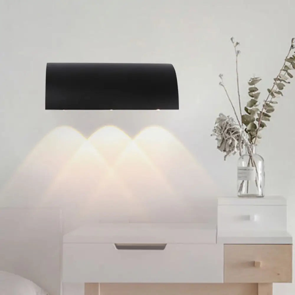 Curved Black Wall Lamp: Minimalist Led Metal Mount Lighting In Warm/White Light / Warm