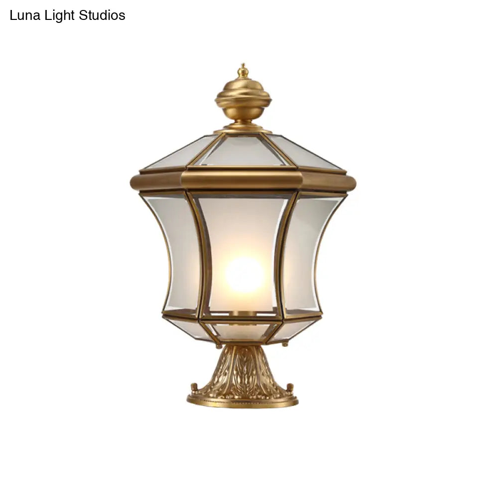 Curved Bronze Lantern Post Light With Minimalistic Design 3-Bulb Frosted Glass Ideal For Landscape