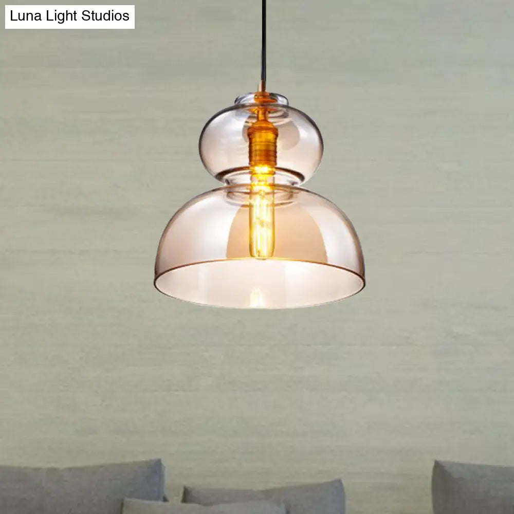 Curved Ceiling Pendant Light - Blue/Cognac Glass 1 Bulb 10’/11’ Wide Ideal For Restaurants