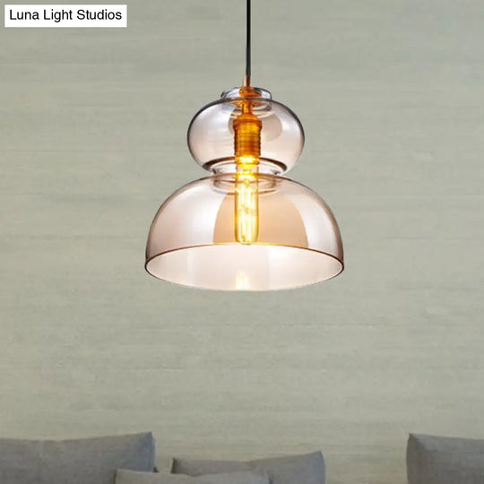 Curved Ceiling Pendant Light - Blue/Cognac Glass 1 Bulb 10’/11’ Wide Ideal For Restaurants