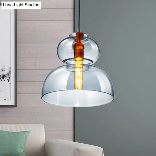 Ceiling Pendant Light Fixture Contemporary Curved Blue/Cognac Glass 1 Bulb 10/11 Wide