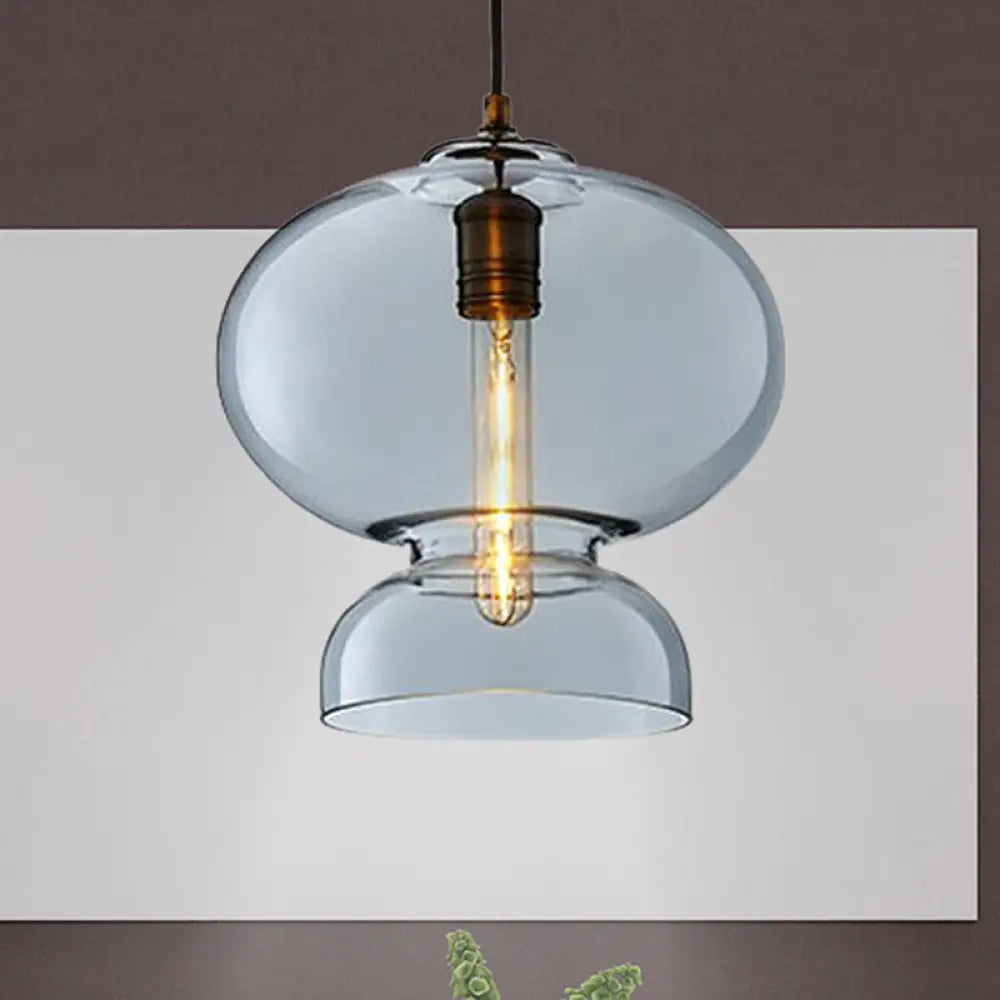 Curved Ceiling Pendant Light - Blue/Cognac Glass 1 Bulb 10’/11’ Wide Ideal For Restaurants Blue