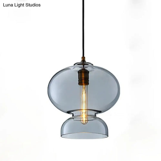 Curved Ceiling Pendant Light - Blue/Cognac Glass 1 Bulb 10’/11’ Wide Ideal For Restaurants