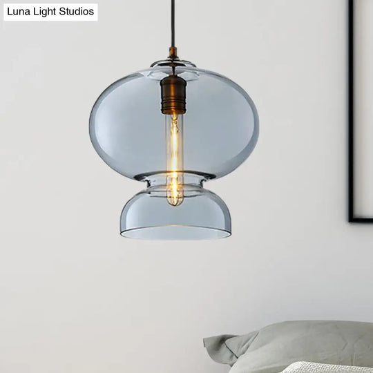 Curved Ceiling Pendant Light - Blue/Cognac Glass 1 Bulb 10’/11’ Wide Ideal For Restaurants
