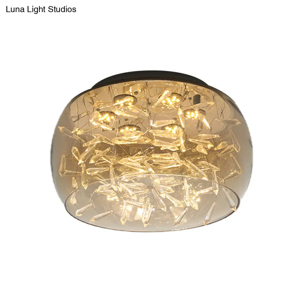 Curved Drum Crystal Led Flush Mount Ceiling Light Fixture In Warm/White 16’/19.5’ Wide