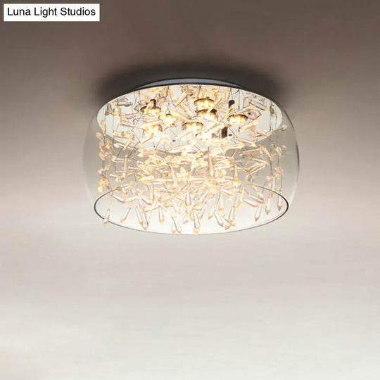 Curved Drum Crystal Led Flush Mount Ceiling Light Fixture In Warm/White 16/19.5 Wide