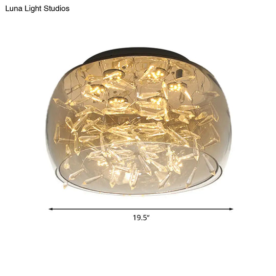 Curved Drum Crystal Led Flush Mount Ceiling Light Fixture In Warm/White 16/19.5 Wide