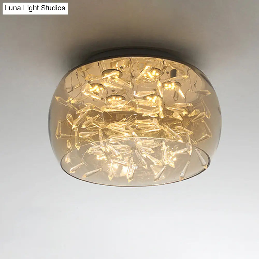 Curved Drum Crystal Led Flush Mount Ceiling Light Fixture In Warm/White 16/19.5 Wide